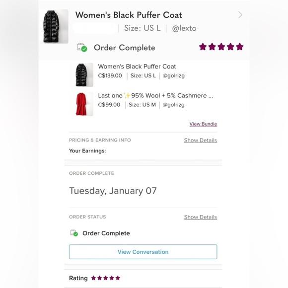 Women's Black Puffer Coat - Picture 4 of 14